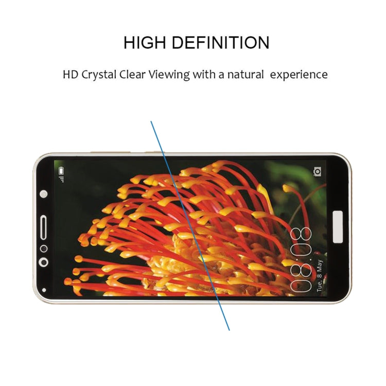 Clear tempered glass screen protector over smartphone display with rounded 2.5D edges
