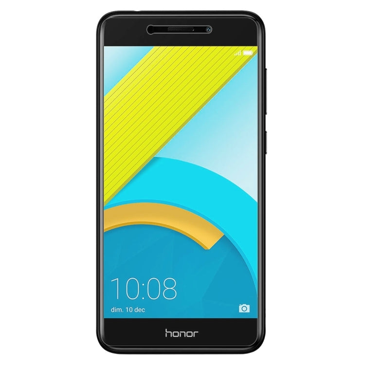 Clear tempered glass screen protector film fitted on Honor 6C Pro phone screen