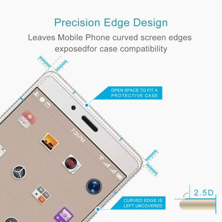2.5D curved tempered glass screen protector, open edge for case compatibility
