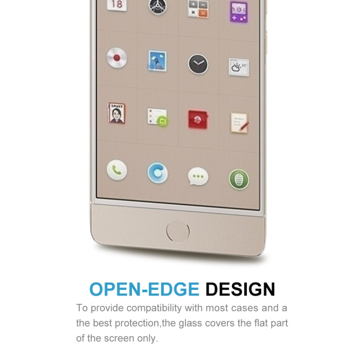 Tempered glass screen protector covering phone screen flat area, open-edge design