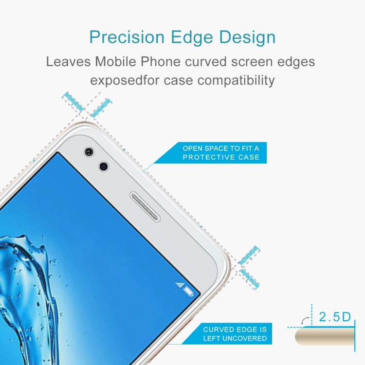 Tempered glass screen protector with 2.5D curved edges and open area for case fit