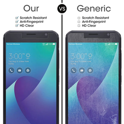Tempered glass screen protector for Asus ZenFone V V520KL, clear fit shown on phone