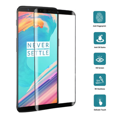 Tempered glass screen protector for OnePlus 5T with anti-fingerprint and anti-oil finish.
