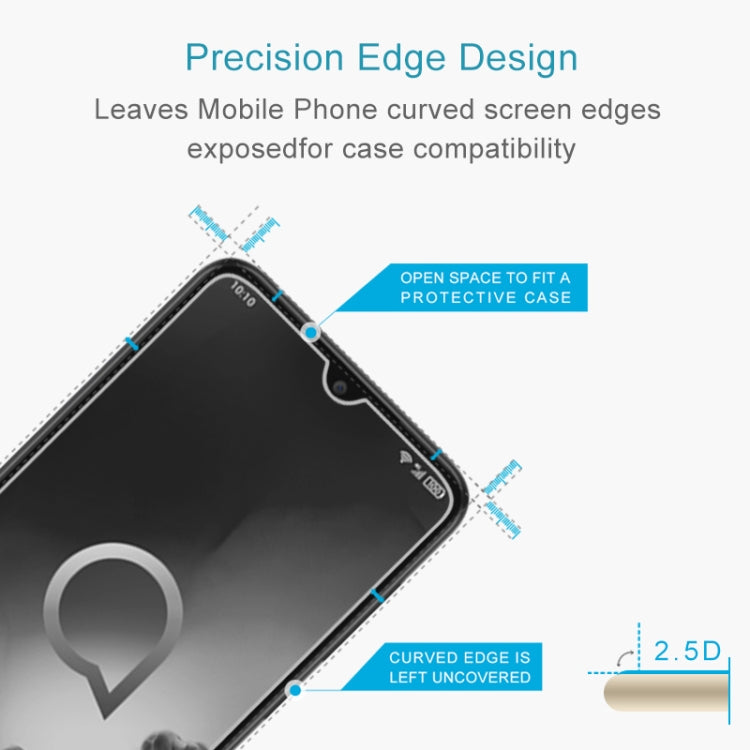 2.5D non-full tempered glass screen protector, curved edges for case compatibility