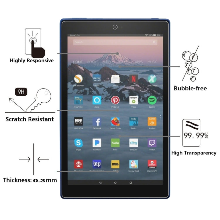 Clear tempered glass screen protector film applied to a tablet screen.