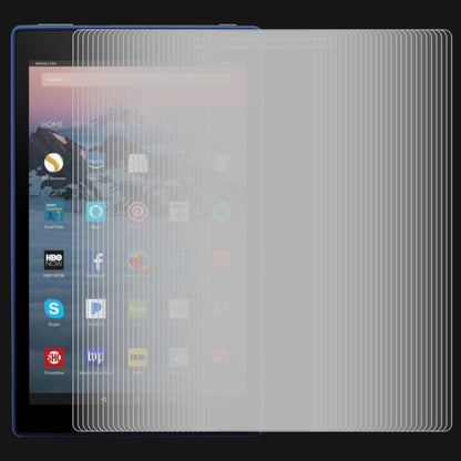 Stacked clear tempered glass screen protector films for tablet display.
