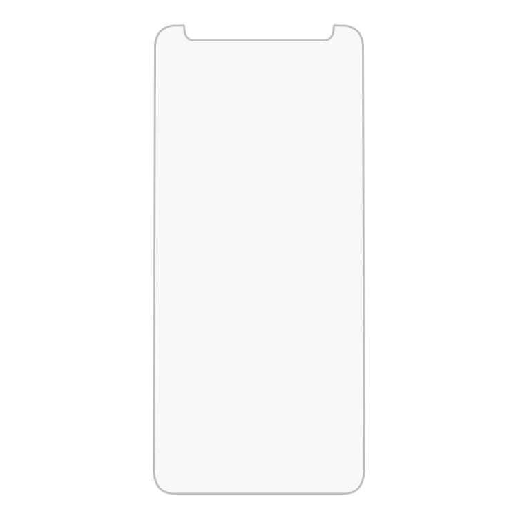 Clear 2.5D tempered glass screen protector film with curved corners and top notch