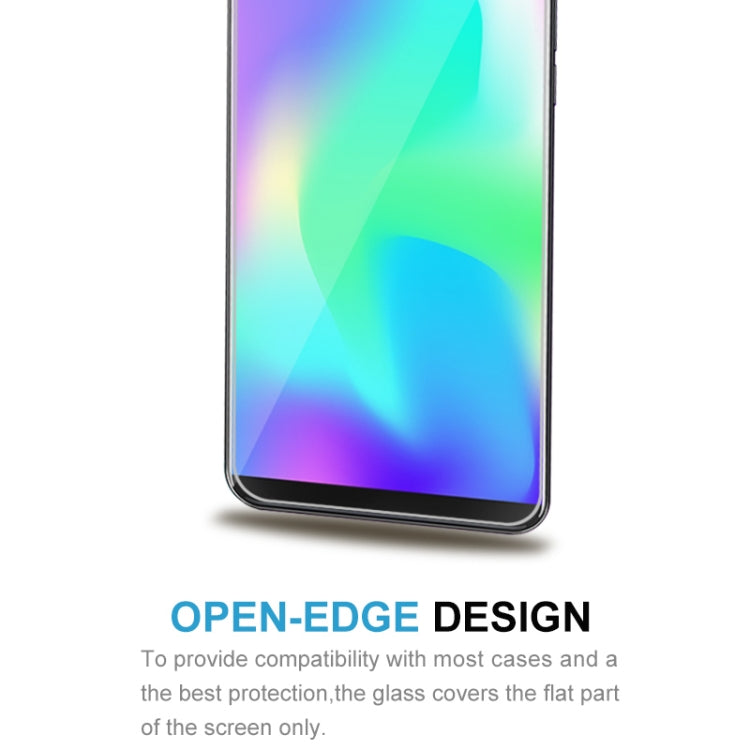 Open-edge tempered glass screen protector film, designed to fit phone cases