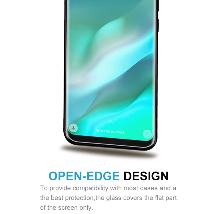 Tempered glass screen protector with open-edge design, covers flat center only