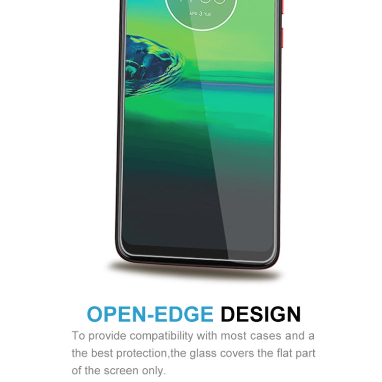Tempered glass screen protector for Motorola phone, open-edge design showing phone frame