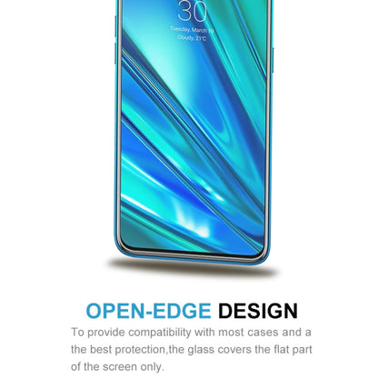 Tempered glass screen protector installed on smartphone screen with open-edge design.