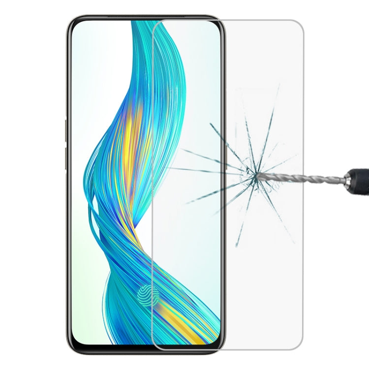 Tempered glass screen protector film for a smartphone, with impact crack display