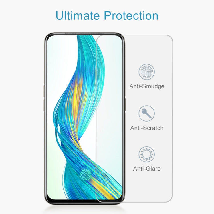 Tempered glass screen protector film installed on smartphone screen