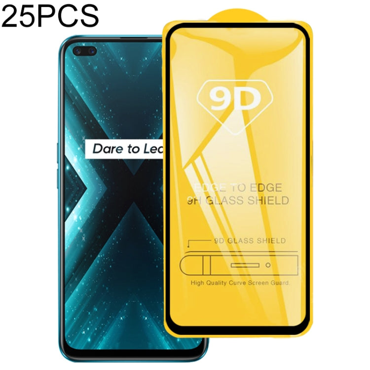 9D full glue tempered glass screen protector film, 25-pack, for OPPO Realme X3