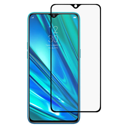 Full-cover tempered glass screen protector for a smartphone, applied over the display