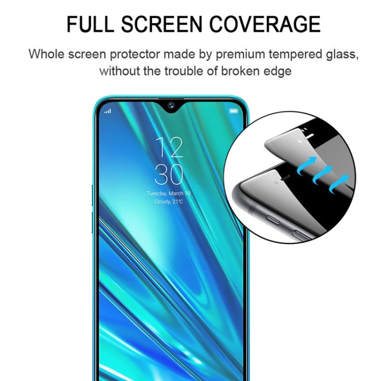 Full-screen tempered glass protector for smartphone with close-up edge coverage detail
