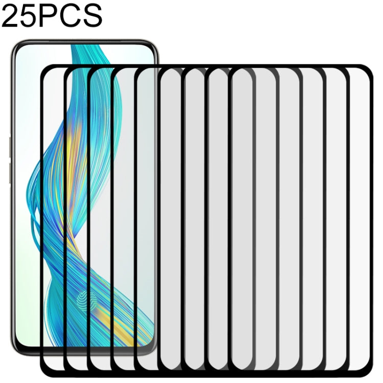 Tempered glass screen protector set, full-cover, 25-pack, clear glass sheets with black frame