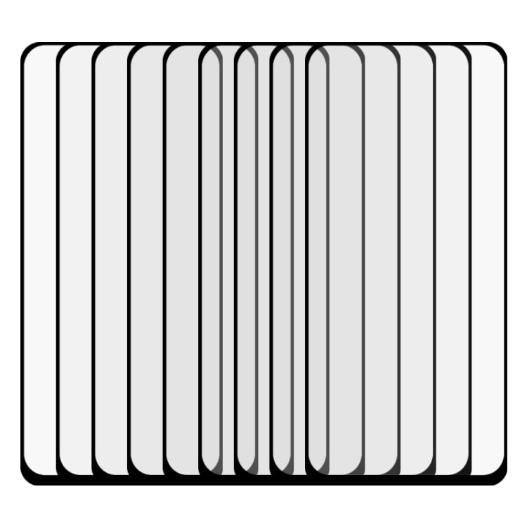 Set of clear tempered glass screen protectors with rounded edges and black outlines