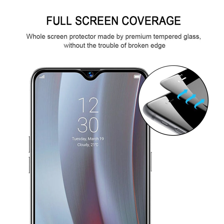 Tempered glass screen protector fitted over a smartphone screen, curved 2.5D style