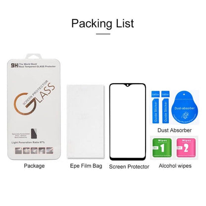Screen protector package with glass film, alcohol wipes, and accessory items for Motorola One Macro