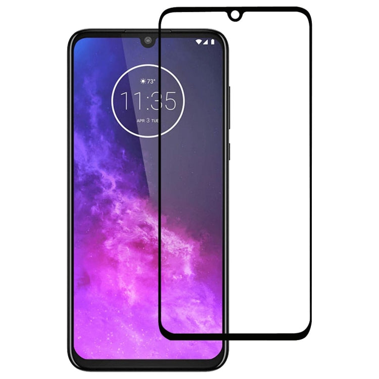 Tempered glass screen protector film covering Motorola One Zoom display, full screen.