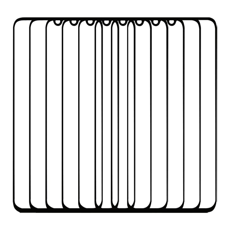 Multiple tempered glass screen protector sheets arranged in a stack, black edges