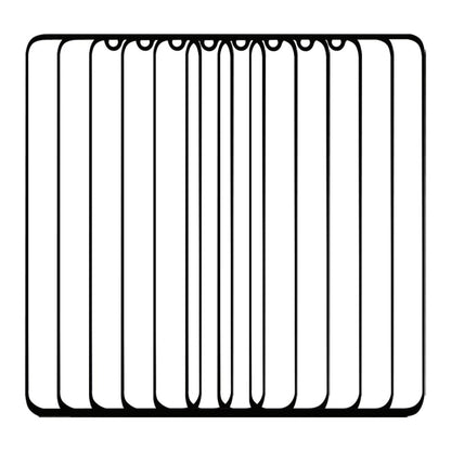 Multiple tempered glass screen protector sheets arranged in a stack, black edges
