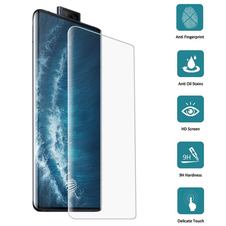 Curved tempered glass screen protector for Vivo NEX 3S 5G, shown aligned on phone