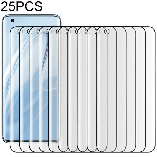 Clear curved-edge 25-pack tempered glass screen protectors for a smartphone