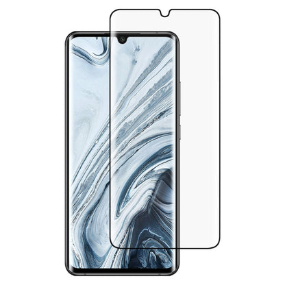 Black curved-edge tempered glass screen protector for smartphone, on front display