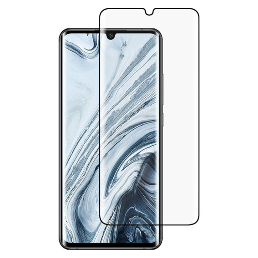 Black curved-edge tempered glass screen protector for smartphone, on front display