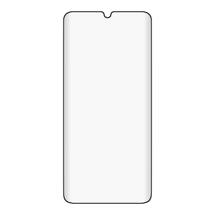 Curved-edge tempered glass screen protector film with cutout for front sensors