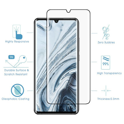Tempered glass screen protector applied to smartphone front, curved edges