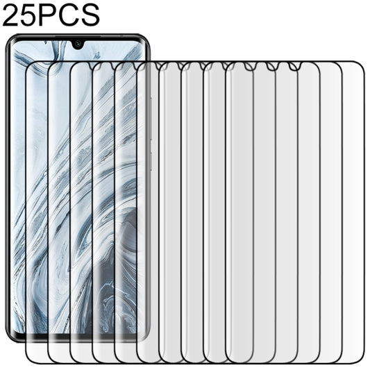 Set of 25 transparent curved tempered glass screen protectors for Mi Note 10
