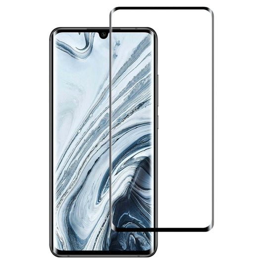 Curved edge tempered glass screen protector for smartphone, black frame, applied view