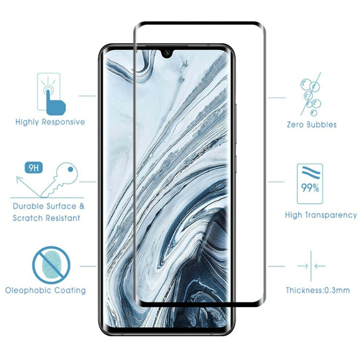 Curved tempered glass screen protector applied to smartphone screen, black frame