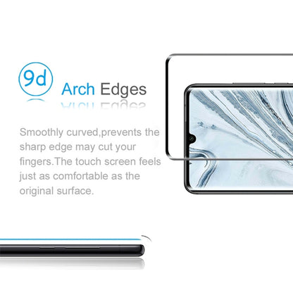 Curved edge tempered glass screen protector with rounded arch edges, black border