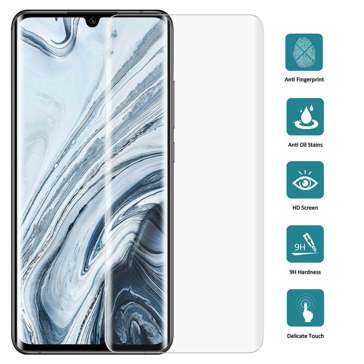 Curved tempered glass screen protector with protection feature icons