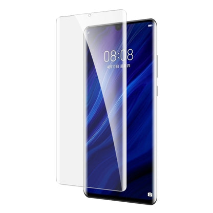 Curved tempered glass screen protector for Huawei P30 Pro, installed on smartphone