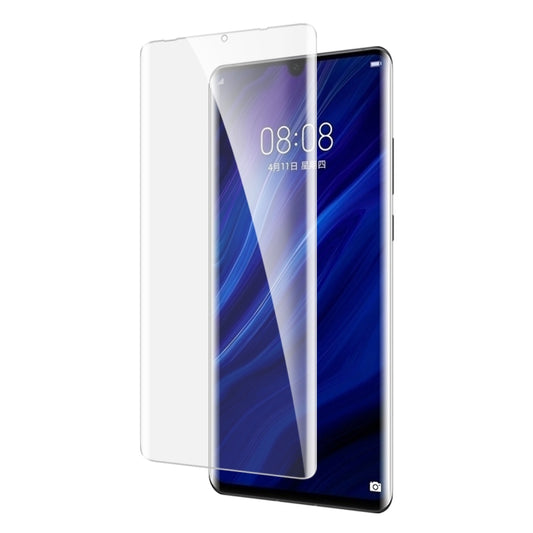 Curved tempered glass screen protector for Huawei P30 Pro, installed on smartphone