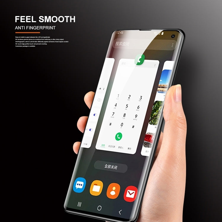 Anti-fingerprint curved tempered glass screen protector on smartphone display