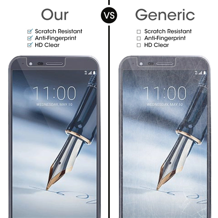 Tempered glass screen protector on phone display, HD-clear protective coverage