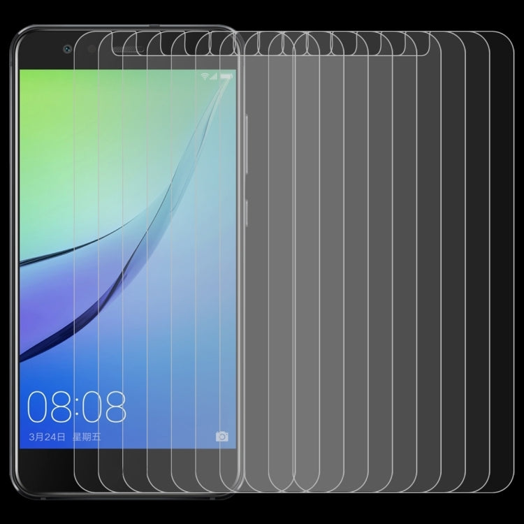 Tempered glass screen protector set (10 pack) layered on smartphone front display