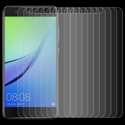 Tempered glass screen protector set (10 pack) layered on smartphone front display