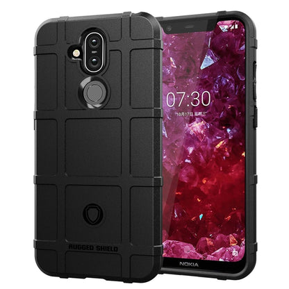 Black rugged silicone phone case with full coverage for Nokia 8.1 / X7