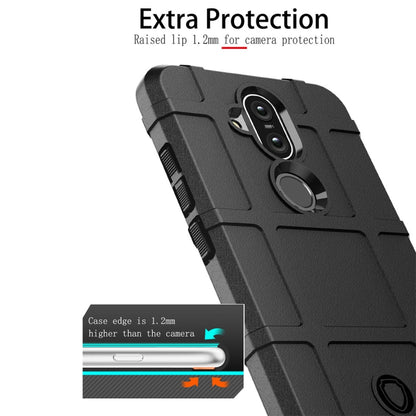 Black rugged silicone phone case for Nokia 8.1 / X7 with raised camera protection