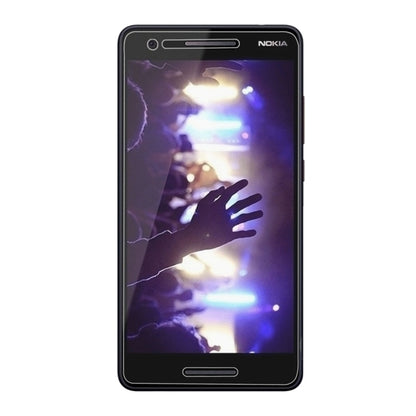 Tempered glass screen protector film for Nokia 2.1, front view on phone screen