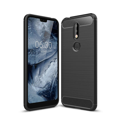 Brushed carbon fiber TPU phone case, dark color, with camera and fingerprint cutout