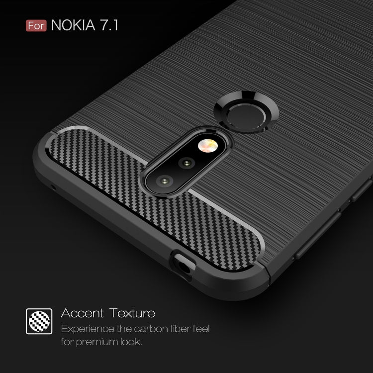 Brushed carbon fiber TPU phone case back, dark color, with raised camera area and ring cutout