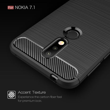 Brushed carbon fiber TPU phone case back, dark color, with raised camera area and ring cutout